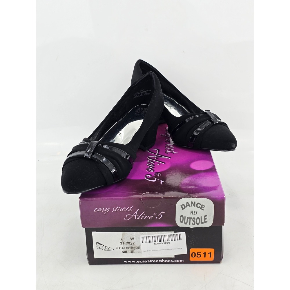 Easy Street‎ Millie Pump Womens 7W Black Lamy Patent Dance Flex Low Heel - VG